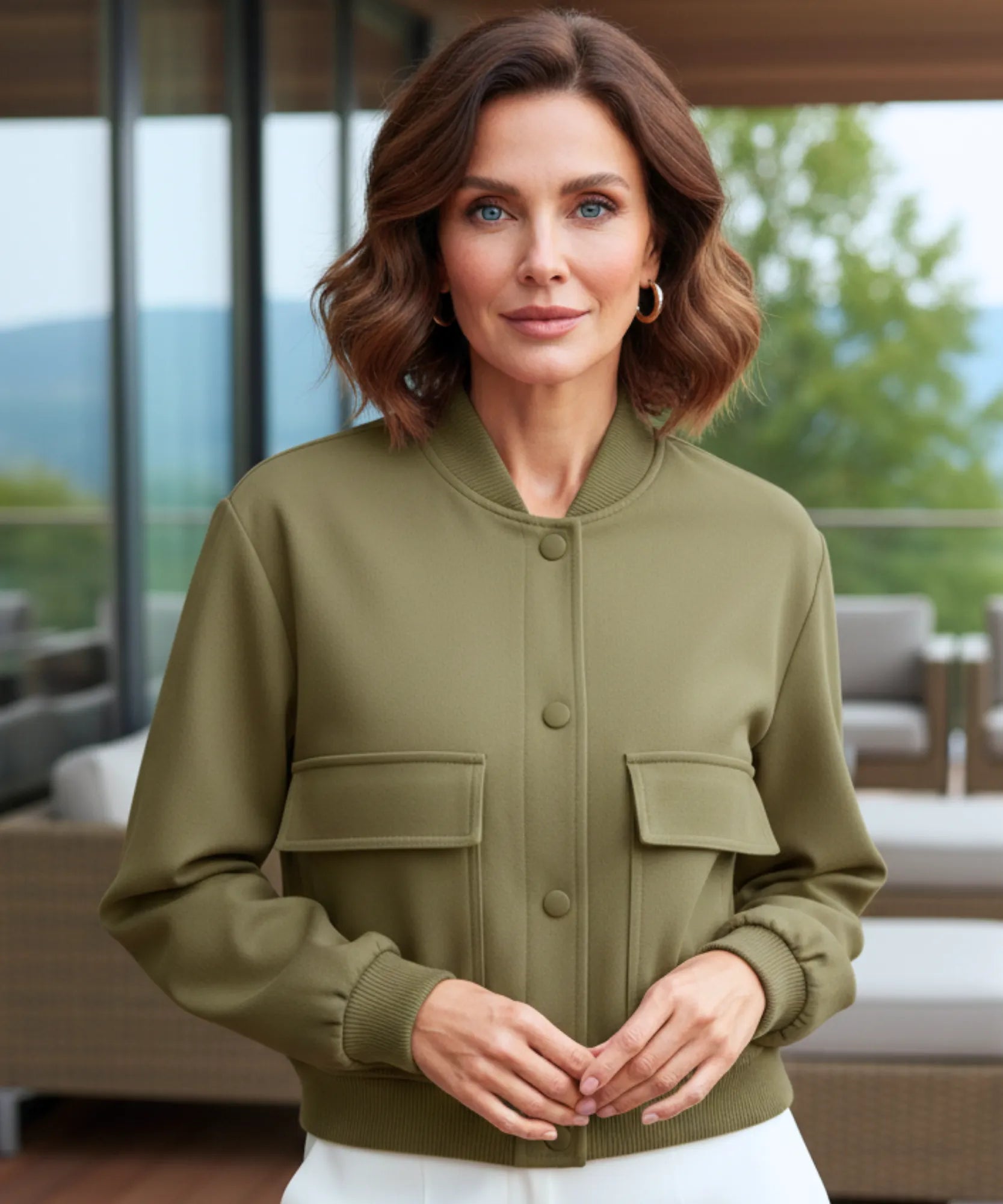 Comprar Jaqueta Bomber Feminina Sarja Premium com Gola Canelada e Botões Pressão Casual Urbana barata em promoção ZARA