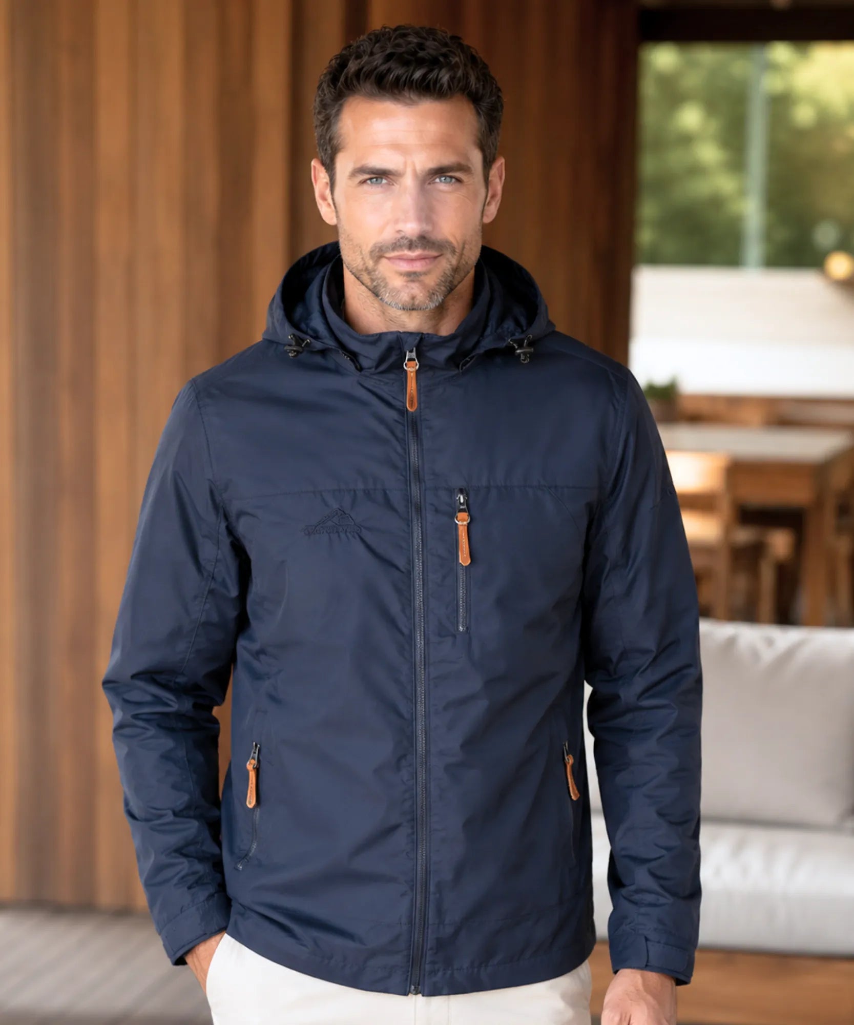 Comprar jaqueta corta vento masculina impermeável com capuz ajustável outdoor trekking camping barato em promoção Anellimn
