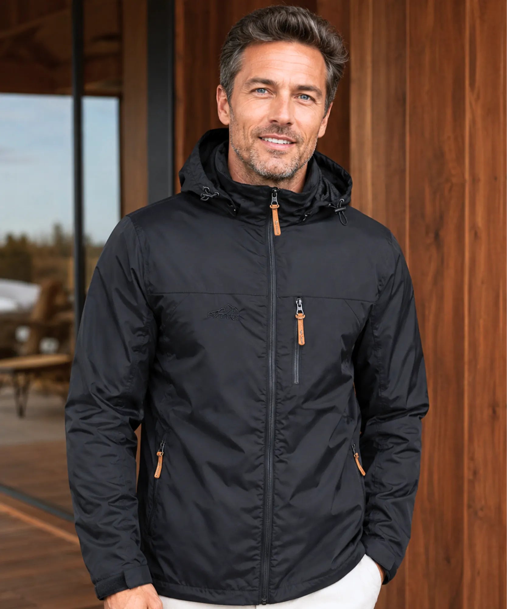 Comprar jaqueta corta vento masculina impermeável com capuz ajustável outdoor trekking camping barato em promoção Anellimn