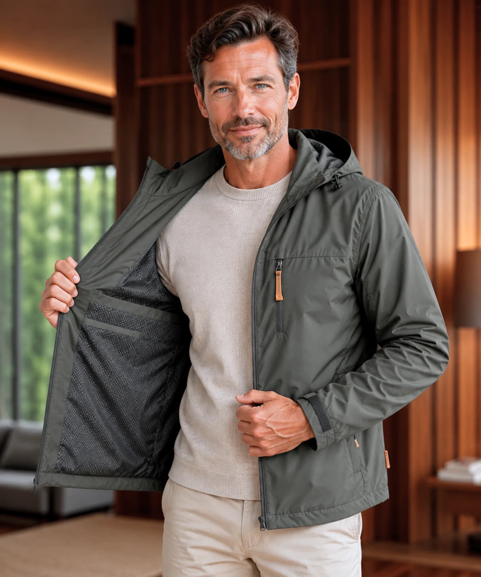 Comprar jaqueta corta vento masculina impermeável com capuz ajustável outdoor trekking camping barato em promoção Anellimn