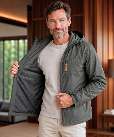 Comprar jaqueta corta vento masculina impermeável com capuz ajustável outdoor trekking camping barato em promoção Anellimn