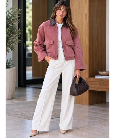 Comprar jaqueta cotelê feminina curta de modelagem solta em promoção Anellimn