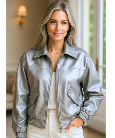 Jaqueta Couro Feminina Premium Bomber Oversized Inverno Anellimn