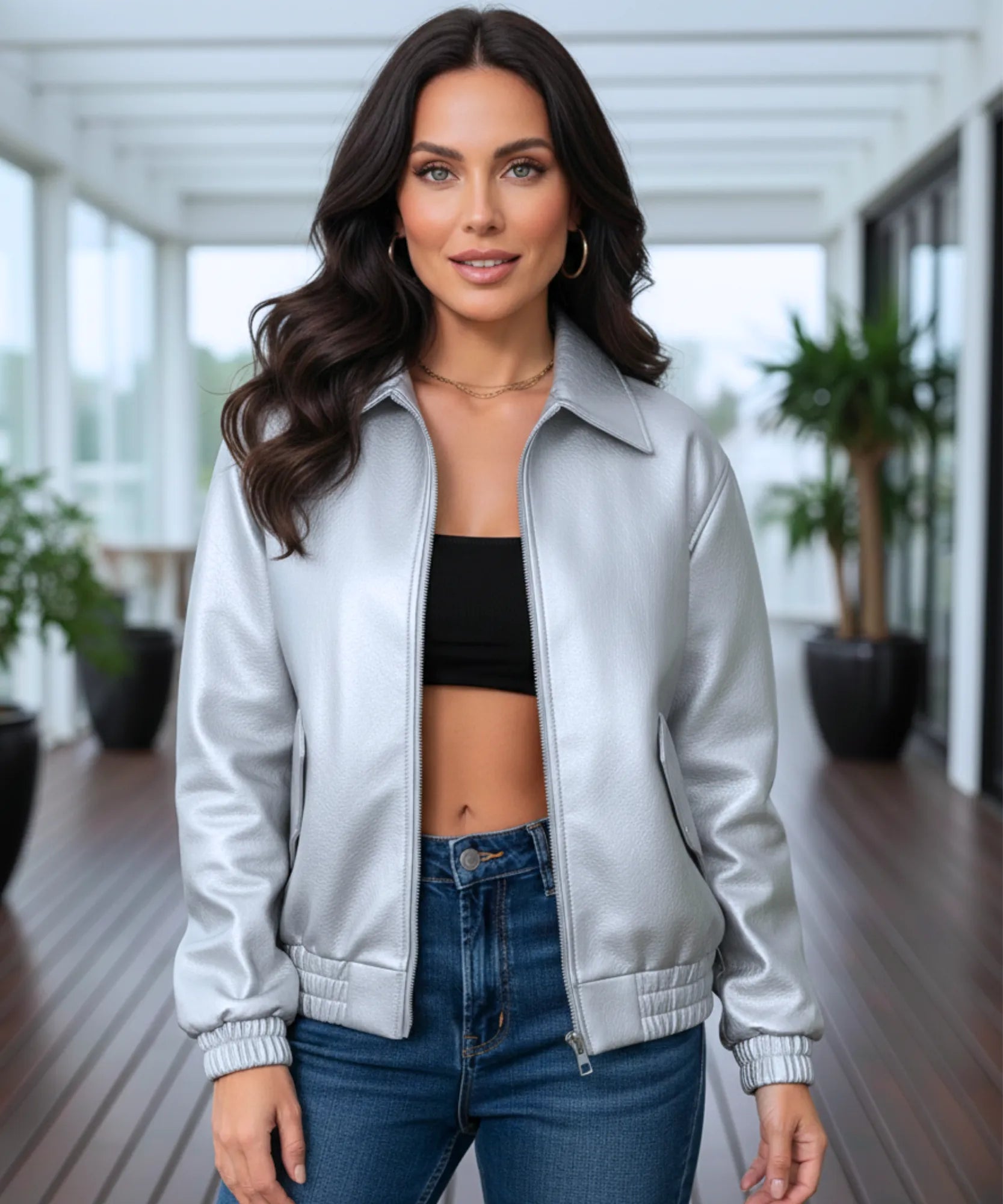 Comprar jaqueta de couro feminina bomber oversized eco premium barata em promoção frete grátis