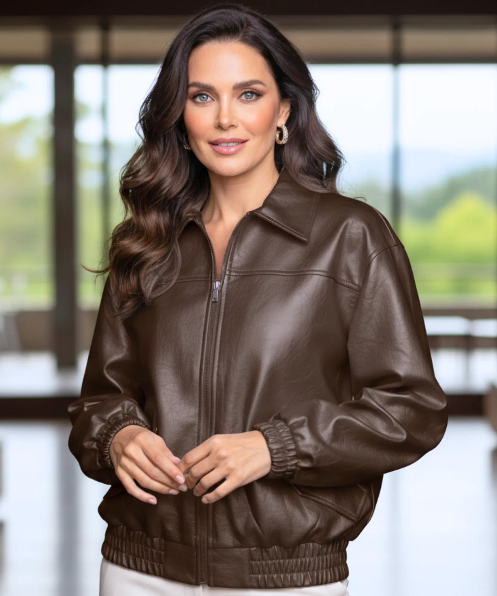 Comprar jaqueta de couro feminina bomber oversized eco premium barata em promoção frete grátis