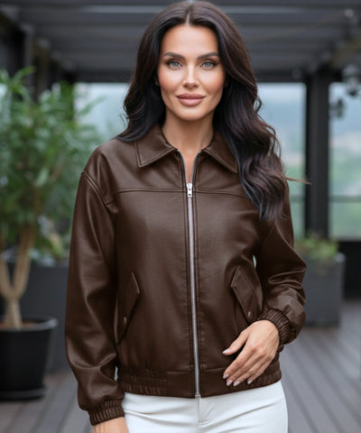 Comprar jaqueta de couro feminina bomber oversized eco premium barata em promoção frete grátis