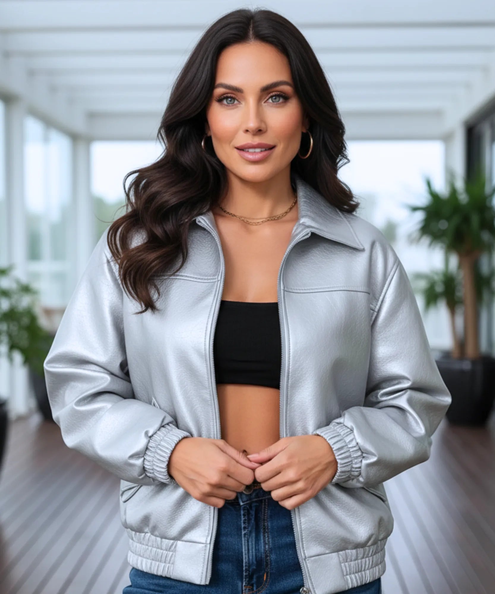 Comprar jaqueta de couro feminina bomber oversized eco premium barata em promoção frete grátis