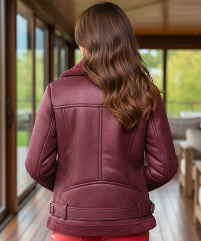 Comprar jaqueta de couro feminina com forro peluciado e zíper lateral para looks sofisticados e quentes no inverno barato ANELLIMN