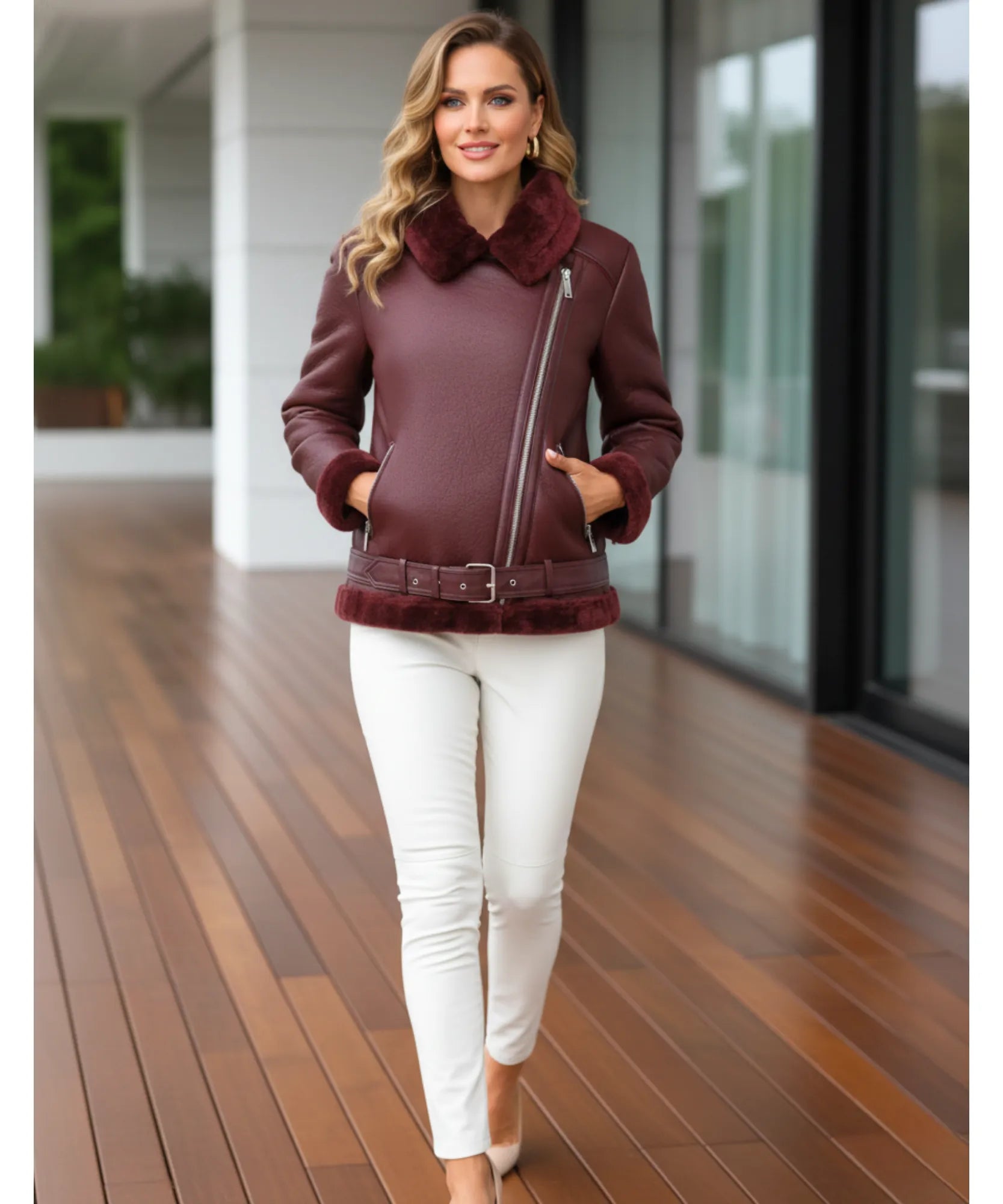 Comprar jaqueta de couro feminina com forro peluciado e zíper lateral para looks sofisticados e quentes no inverno barato ANELLIMN