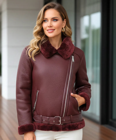 Comprar jaqueta de couro feminina com forro peluciado e zíper lateral para looks sofisticados e quentes no inverno barato ANELLIMN
