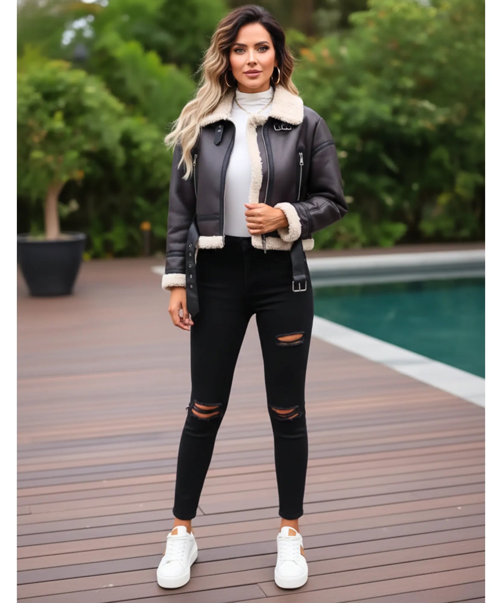 Comprar jaqueta de couro feminina com forro pelinho gola alta motociclista inverno em promoção ZARA