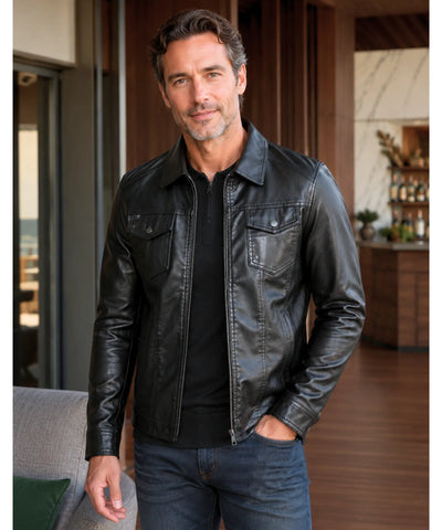 Comprar jaqueta couro masculina preta motoqueiro premium sintético estilo rock casual barato em promoção ZARA