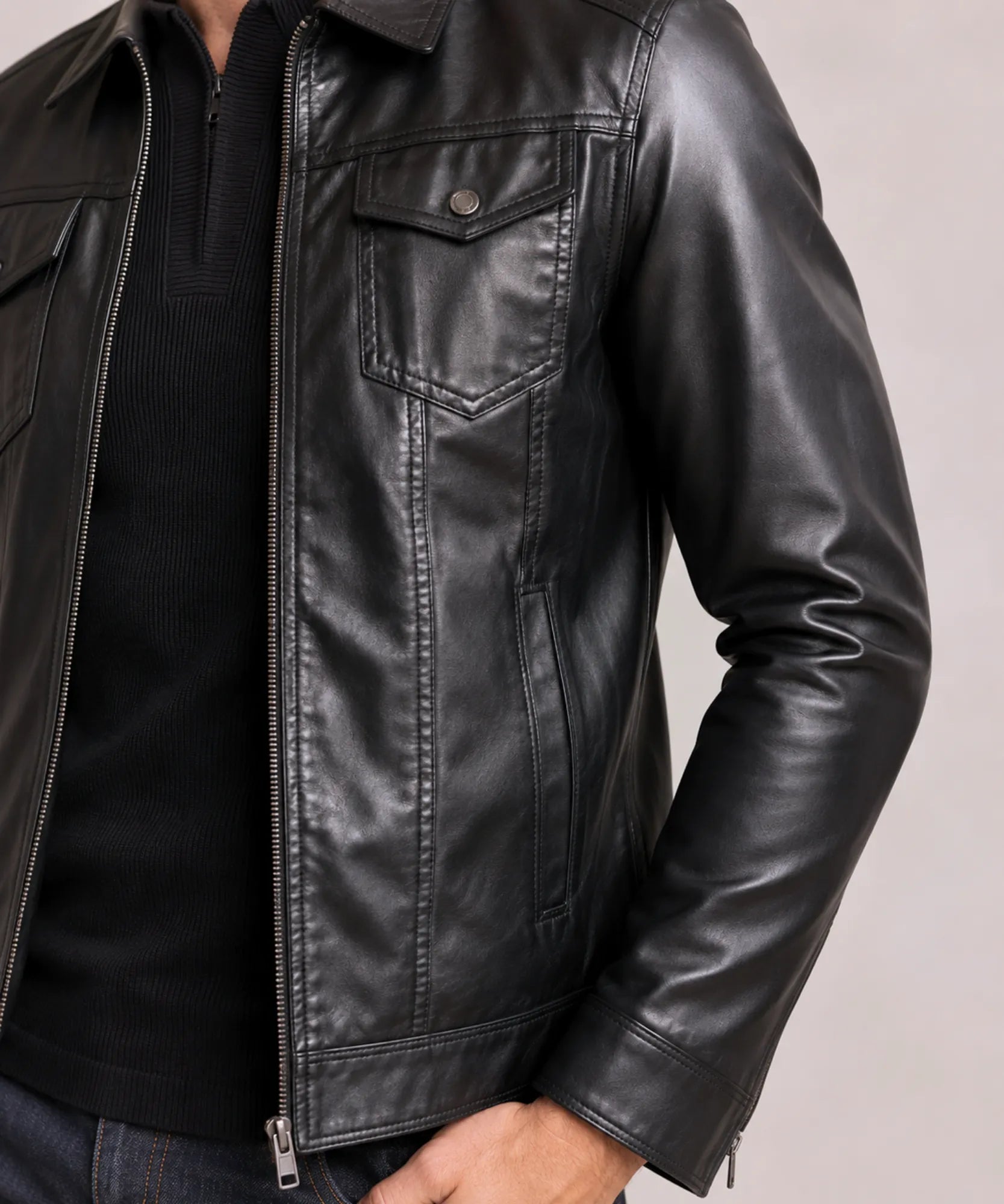 Comprar jaqueta couro masculina preta motoqueiro premium sintético estilo rock casual barato em promoção ZARA