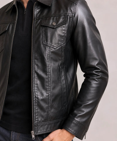Comprar jaqueta couro masculina preta motoqueiro premium sintético estilo rock casual barato em promoção ZARA