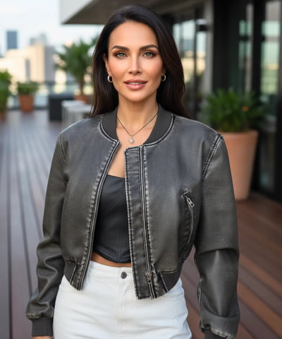 Comprar jaqueta de couro feminina bomber com zíper duplo e acabamento premium ideal para looks modernos e elegantes barato ZARA