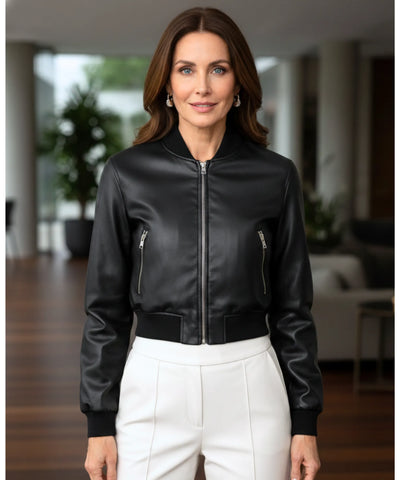 Comprar jaqueta de couro feminina bomber com zíper duplo e acabamento premium ideal para looks modernos e elegantes barato ZARA