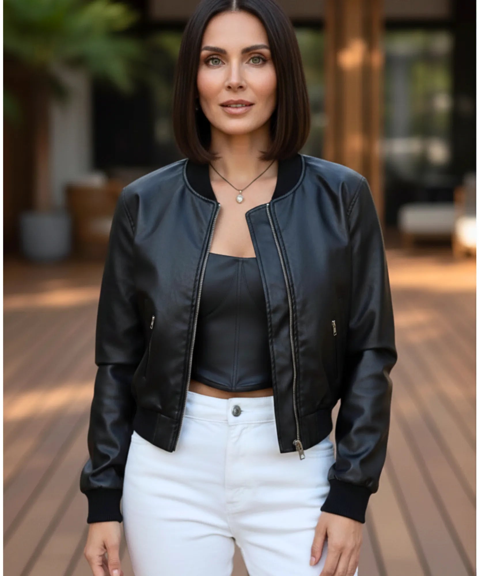 Comprar jaqueta de couro feminina bomber com zíper duplo e acabamento premium ideal para looks modernos e elegantes barato ZARA