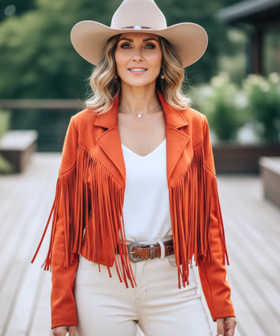 Jaqueta Feminina Camurça Franja Premium Western Boho Vintage | Jana