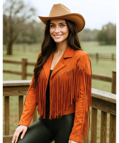 Jaqueta Feminina Camurça Franja Premium Western Boho Vintage | Jana