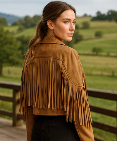 Jaqueta Feminina Camurça Franja Premium Western Boho Vintage | Jana