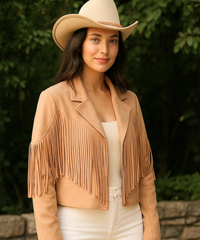 Jaqueta Feminina Camurça Franja Premium Western Boho Vintage | Jana