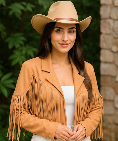 Jaqueta Feminina Camurça Franja Premium Western Boho Vintage | Jana
