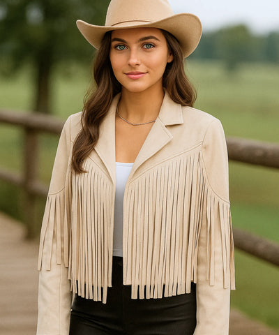 Jaqueta Feminina Camurça Franja Premium Western Boho Vintage | Jana