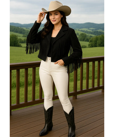 Jaqueta Feminina Camurça Franja Premium Western Boho Vintage | Jana