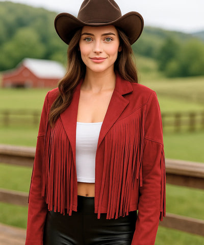 Jaqueta Feminina Camurça Franja Premium Western Boho Vintage | Jana