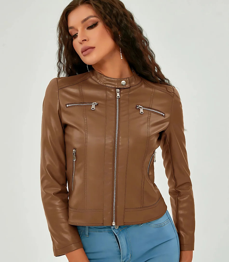 Comprar Jaqueta Feminina de Couro barato elegante Marrom