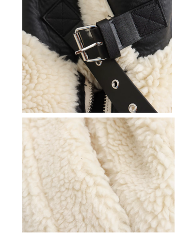 Jaqueta Feminina de Inverno com Forro Peluciado Detalhe em Couro | Angelina