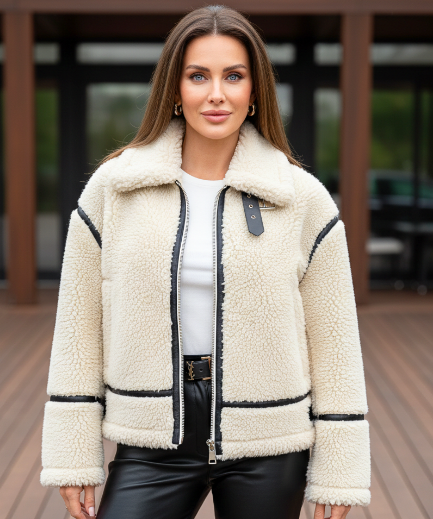 Comprar Jaqueta feminina de inverno com forro peluciado e detalhe em couro sintético com gola alta barato ZARA