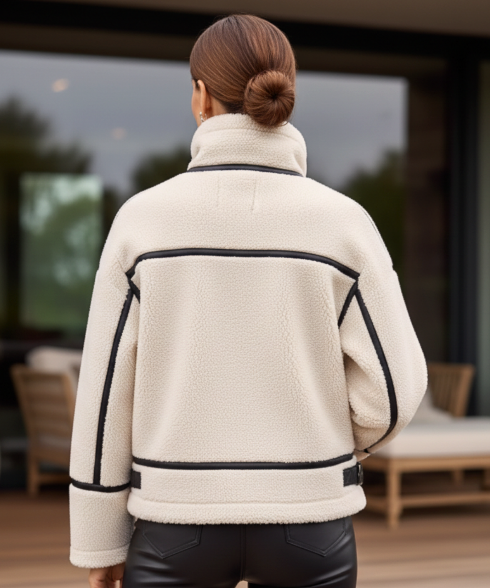 Comprar Jaqueta feminina de inverno com forro peluciado e detalhe em couro sintético com gola alta barato ZARA