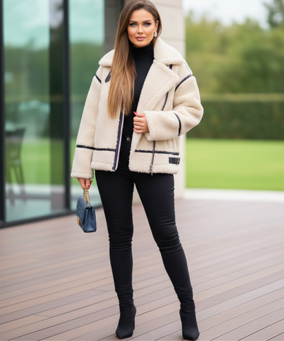 Comprar Jaqueta feminina de inverno com forro peluciado e detalhe em couro sintético com gola alta barato ZARA