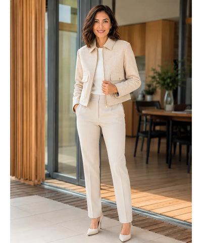 Comprar jaqueta feminina de lã batida com zíper dourado e bolsos frontais estilosos para dias frios com elegância barato em promoção ANELLIMN