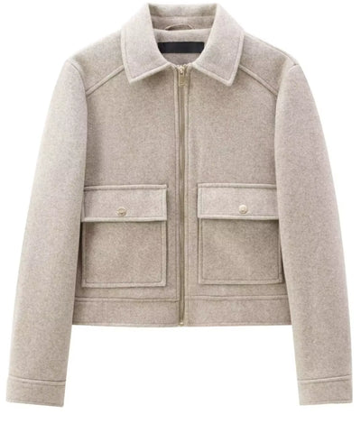 Jaqueta Feminina de Lã Batida Casual com Bolsos Elegantes | Malu