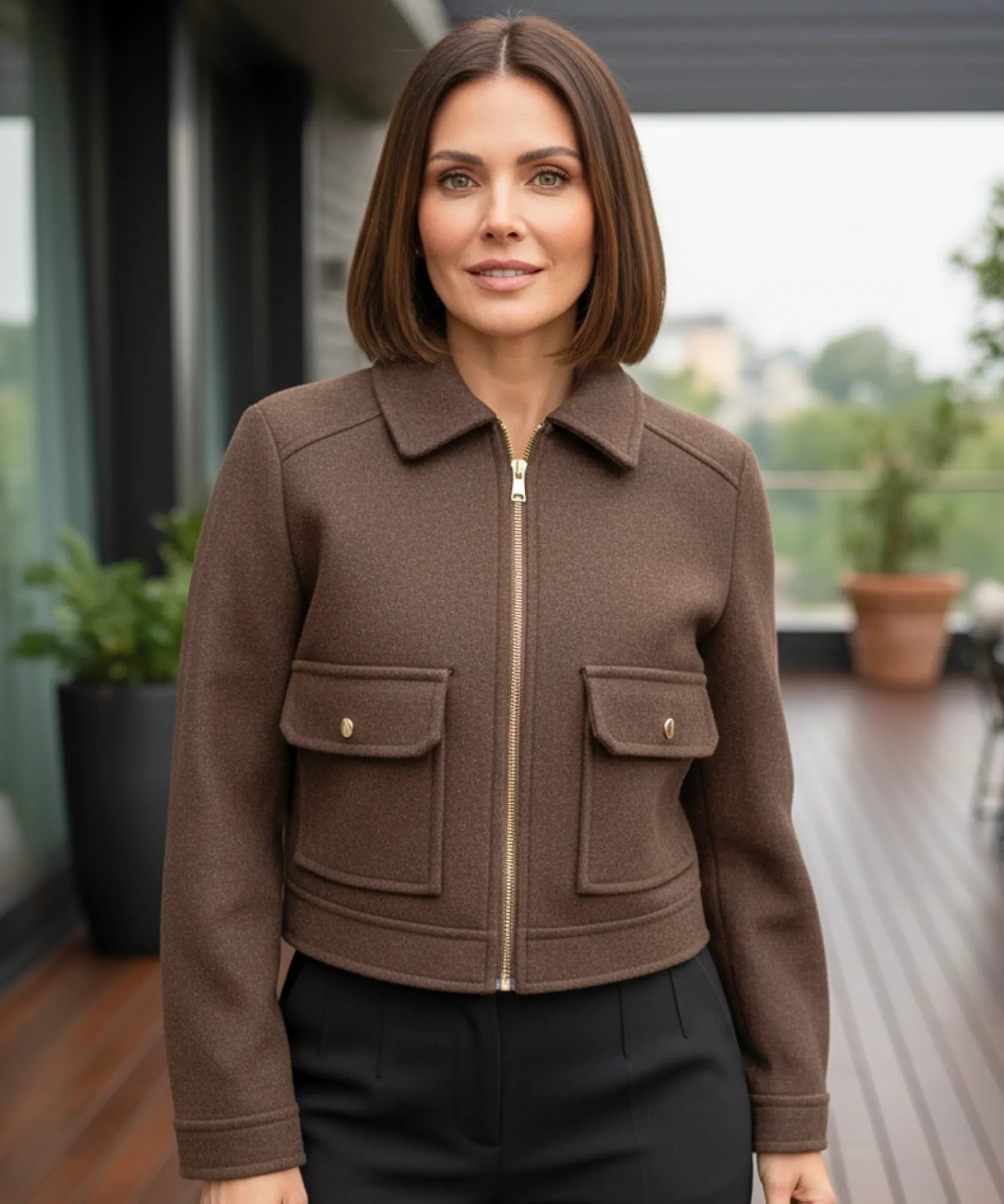 Comprar jaqueta feminina de lã batida com zíper dourado e bolsos frontais estilosos para dias frios com elegância barato ZARA