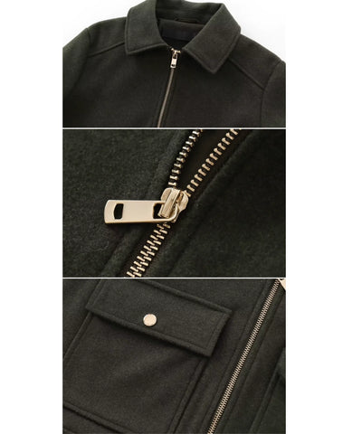 Comprar jaqueta feminina de lã batida com zíper dourado e bolsos frontais estilosos para dias frios com elegância barato ZARA