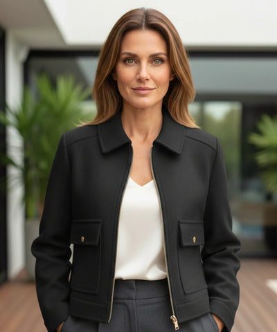 Comprar jaqueta feminina de lã batida com zíper dourado e bolsos frontais estilosos para dias frios com elegância barato ZARA