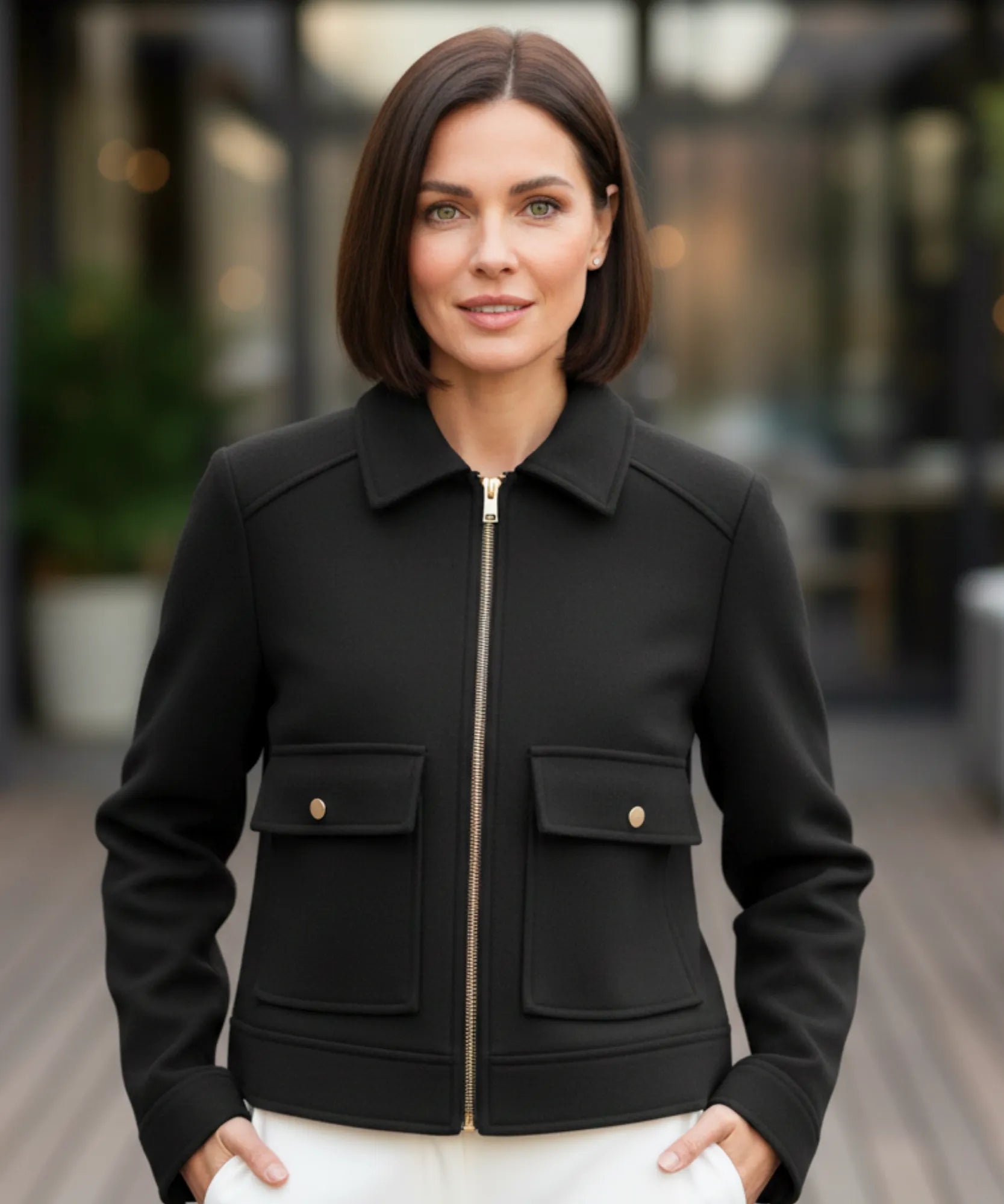 Comprar jaqueta feminina de lã batida com zíper dourado e bolsos frontais estilosos para dias frios com elegância barato ZARA