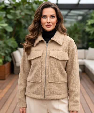 Comprar jaqueta feminina oversized lã bouclê bolsos zíper elegante inverno barato ou em promoção ZARA