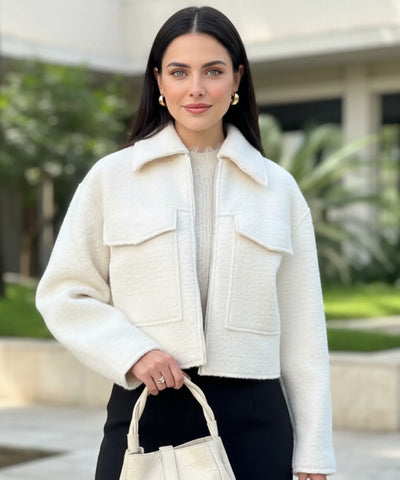 Comprar jaqueta feminina oversized lã bouclê bolsos zíper elegante inverno barato ou em promoção ZARA