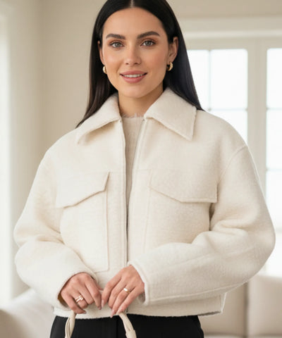 Comprar jaqueta feminina oversized lã bouclê bolsos zíper elegante inverno barato ou em promoção ZARA