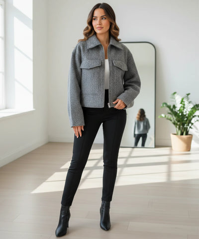 Comprar jaqueta feminina oversized lã bouclê bolsos zíper elegante inverno barato ou em promoção ZARA