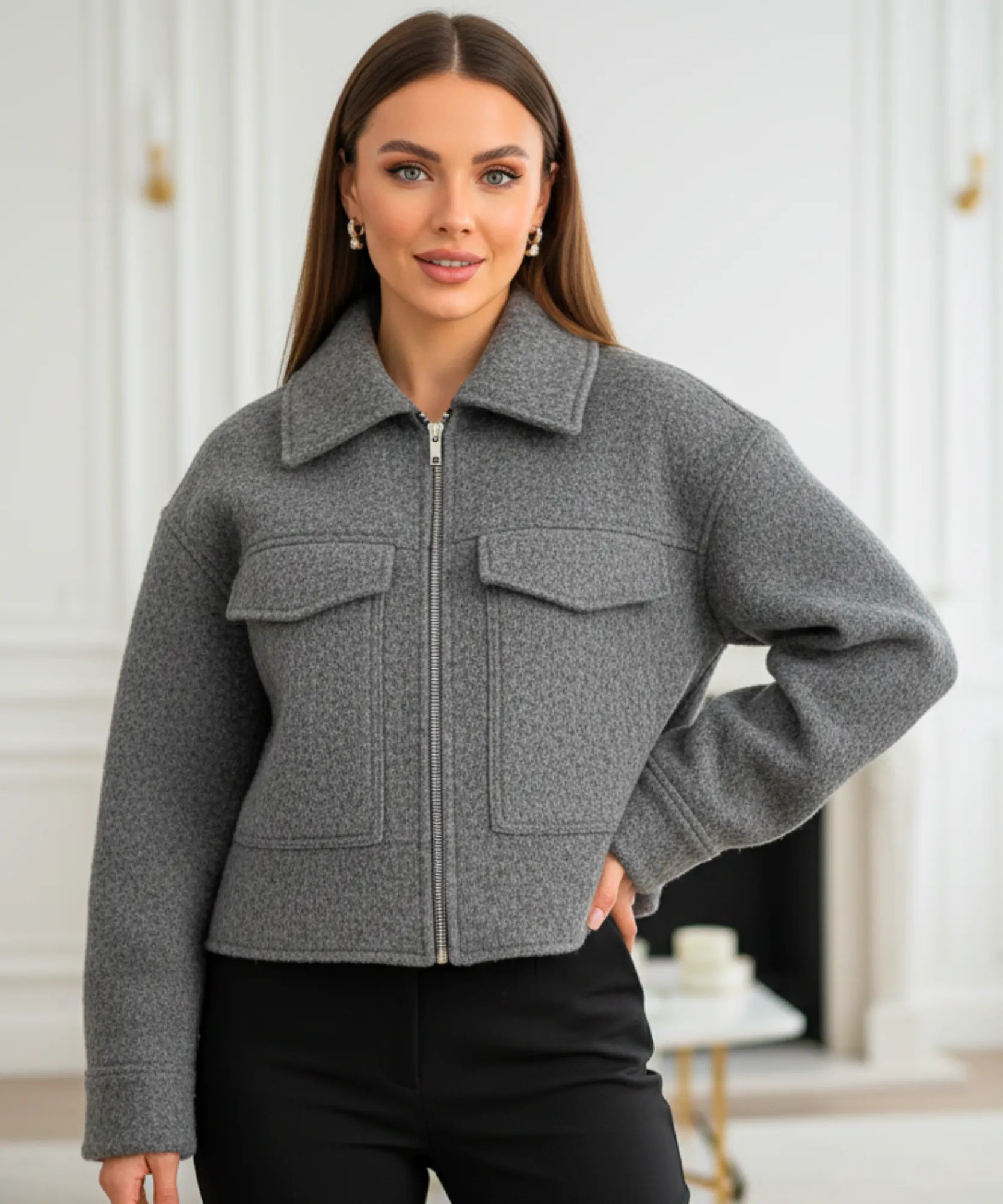 Comprar jaqueta feminina oversized lã bouclê bolsos zíper elegante inverno barato ou em promoção ZARA