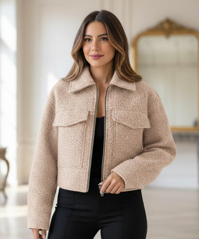 Comprar jaqueta feminina oversized lã bouclê bolsos zíper elegante inverno barato ou em promoção ZARA