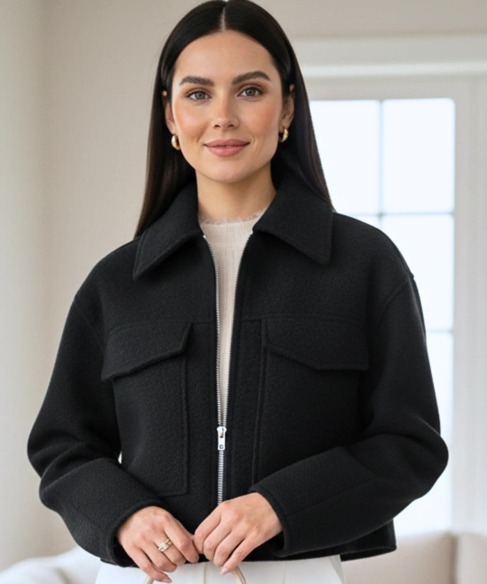 Comprar jaqueta feminina oversized lã bouclê bolsos zíper elegante inverno barato ou em promoção ZARA