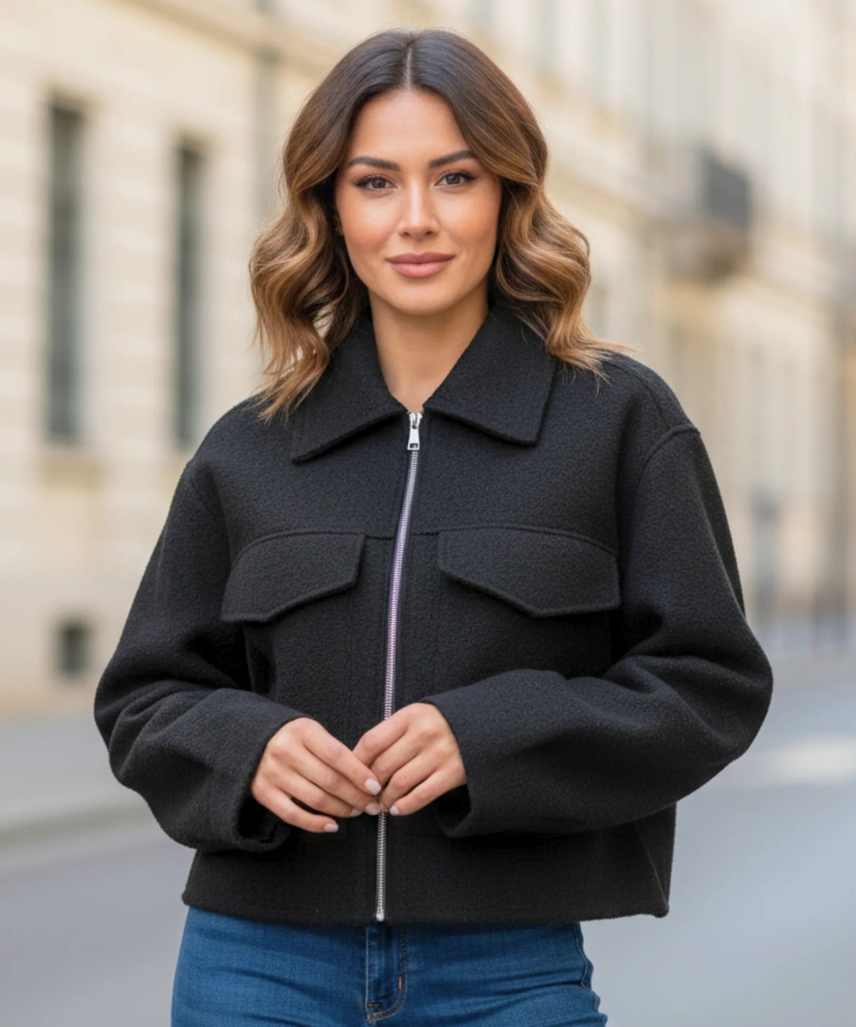 Comprar jaqueta feminina oversized lã bouclê bolsos zíper elegante inverno barato ou em promoção ZARA