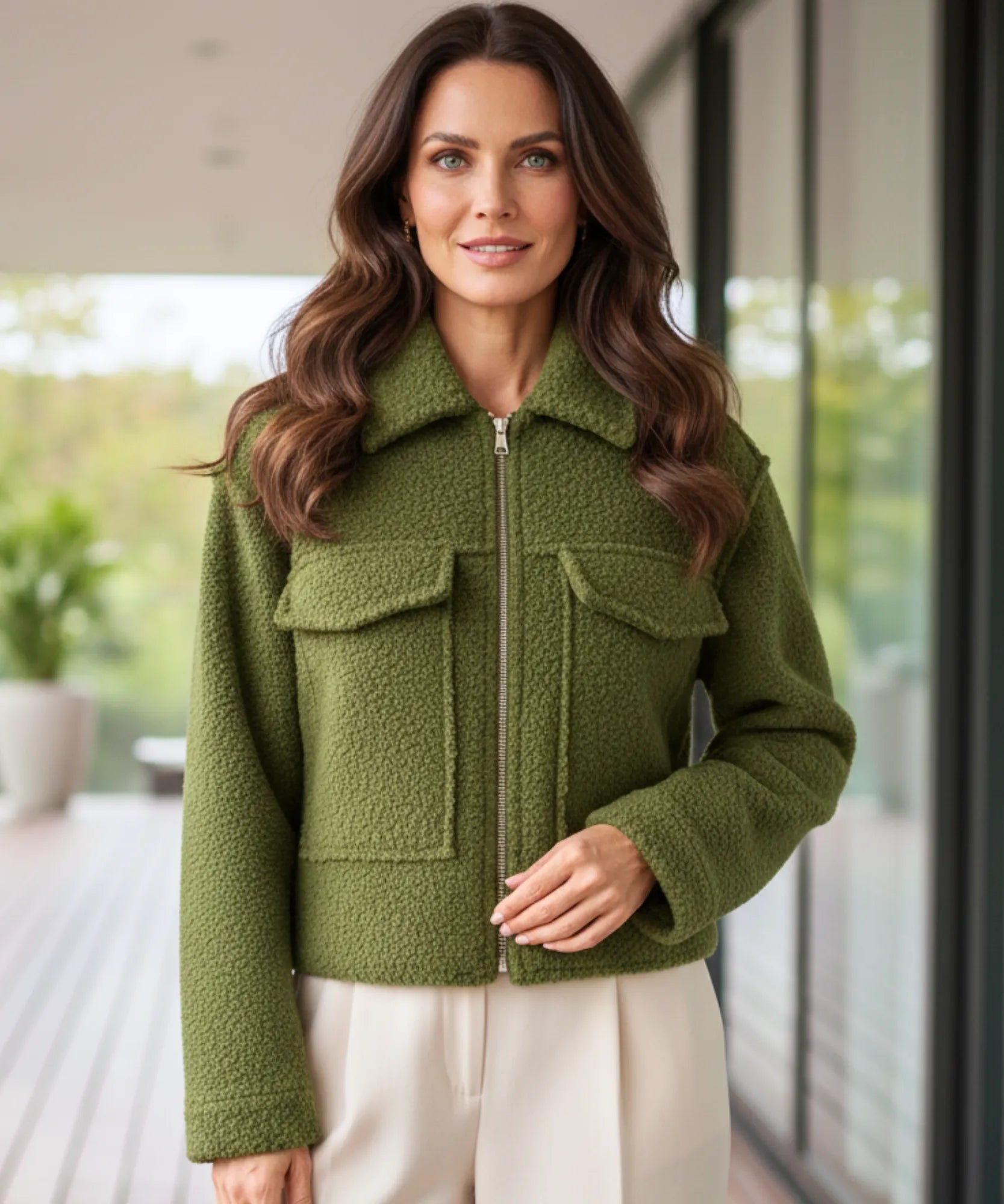 Comprar jaqueta feminina oversized lã bouclê bolsos zíper elegante inverno barato ou em promoção ZARA