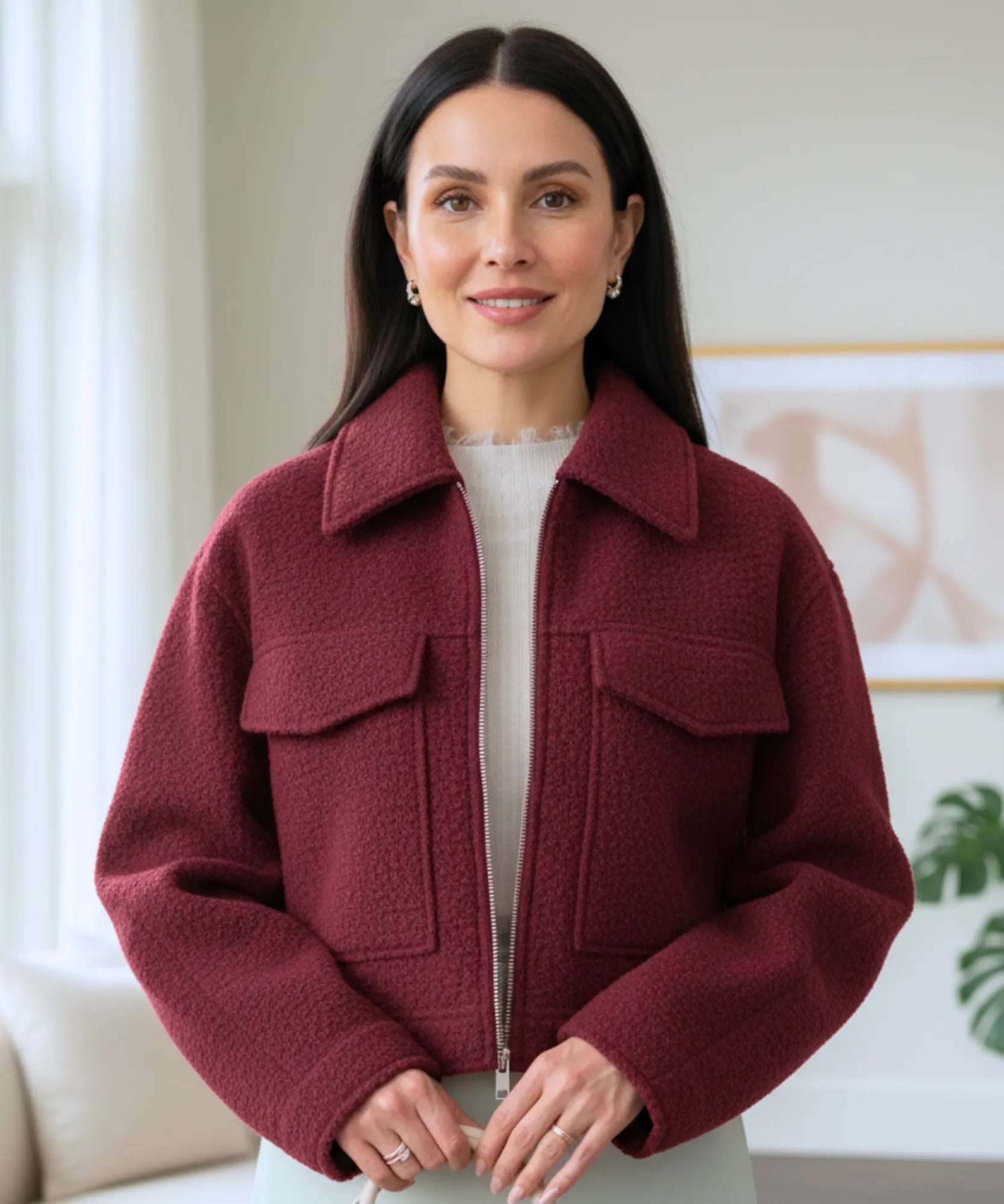 Comprar jaqueta feminina oversized lã bouclê bolsos zíper elegante inverno barato ou em promoção ZARA